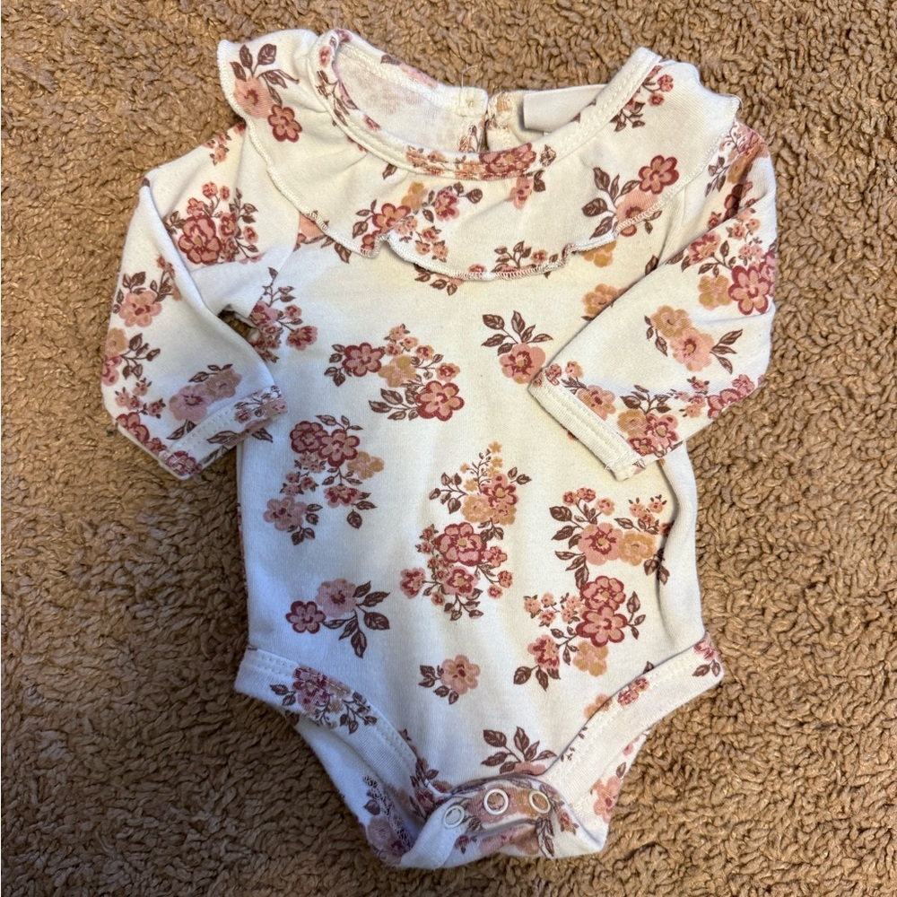 Nicole Miller Cream and Pink Floral Baby Bodysuit